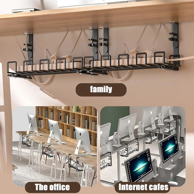 Under Desk Cable Management Tray, 15.7'' Cable Management Under Desk No  Drill Steel Desk Cable Organizers, Desk Cable Tray with Wire Organizer and
