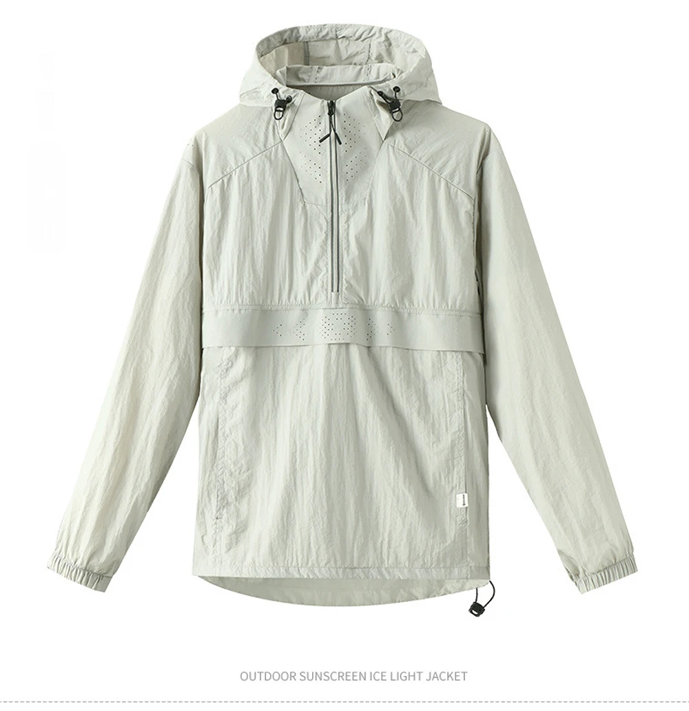 Spring Summer Men Lightweight Anorak Jacket Fashion Man Half Zip Sunscreen Hooded Coats Men UPF50+ Windbreaker Waterproof Jacket