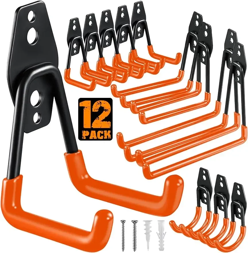 

12 Pack Garage Hooks Heavy Duty Utility Steel Garage Storage Hooks Wall Mount Hanger Organizer for Power Tools Ladders Bikes