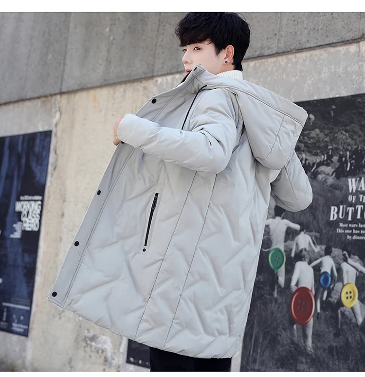 Lässige Herren-Daunenjacken mit Kapuze für den Winter, Slim Fit, Winddicht, Warme Pufferjacken, Einfarbig, Dick Gepolsterte Oberbekleidung – Detail 12