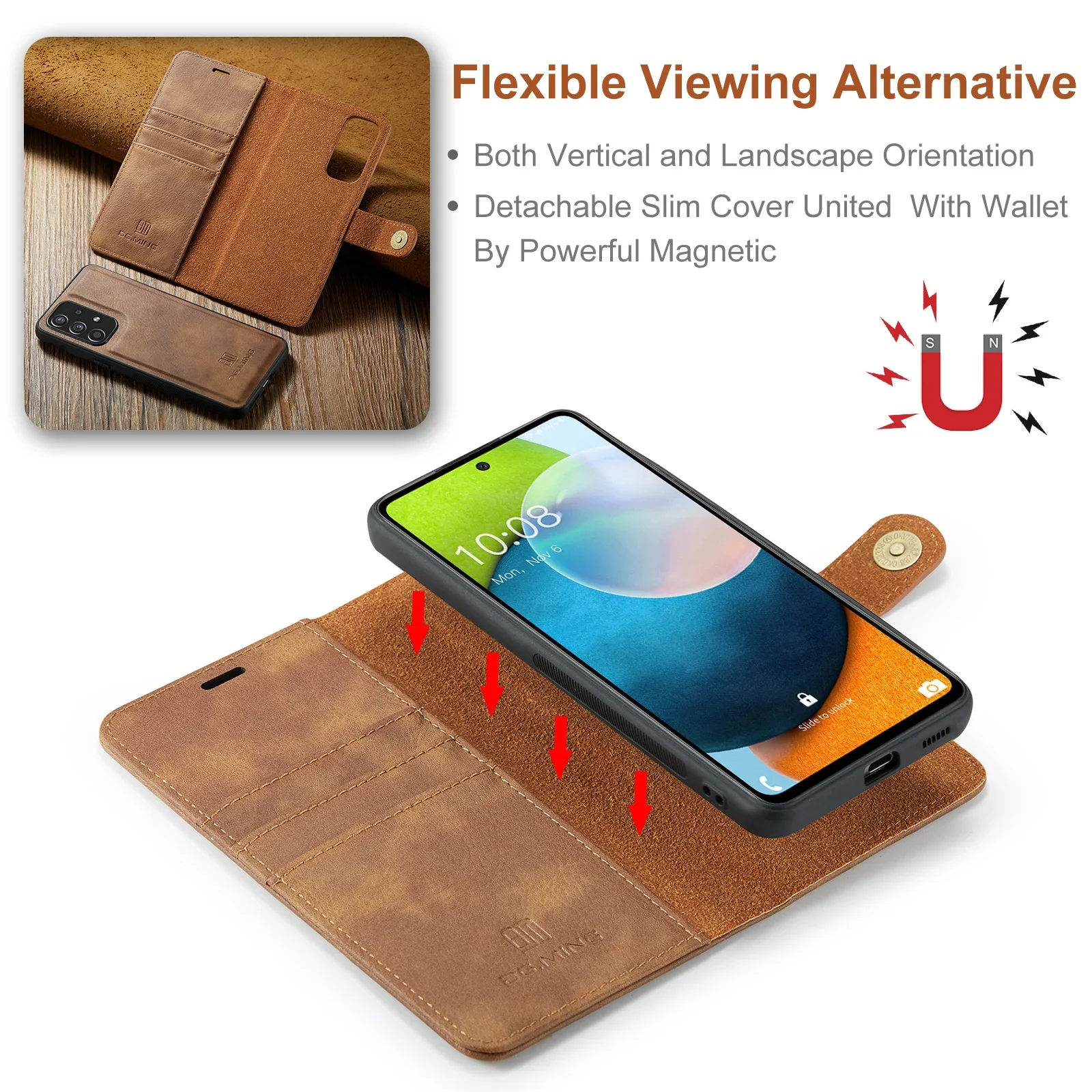 Premium Detachable Magnetic Leather Wallet Case with Card Holder