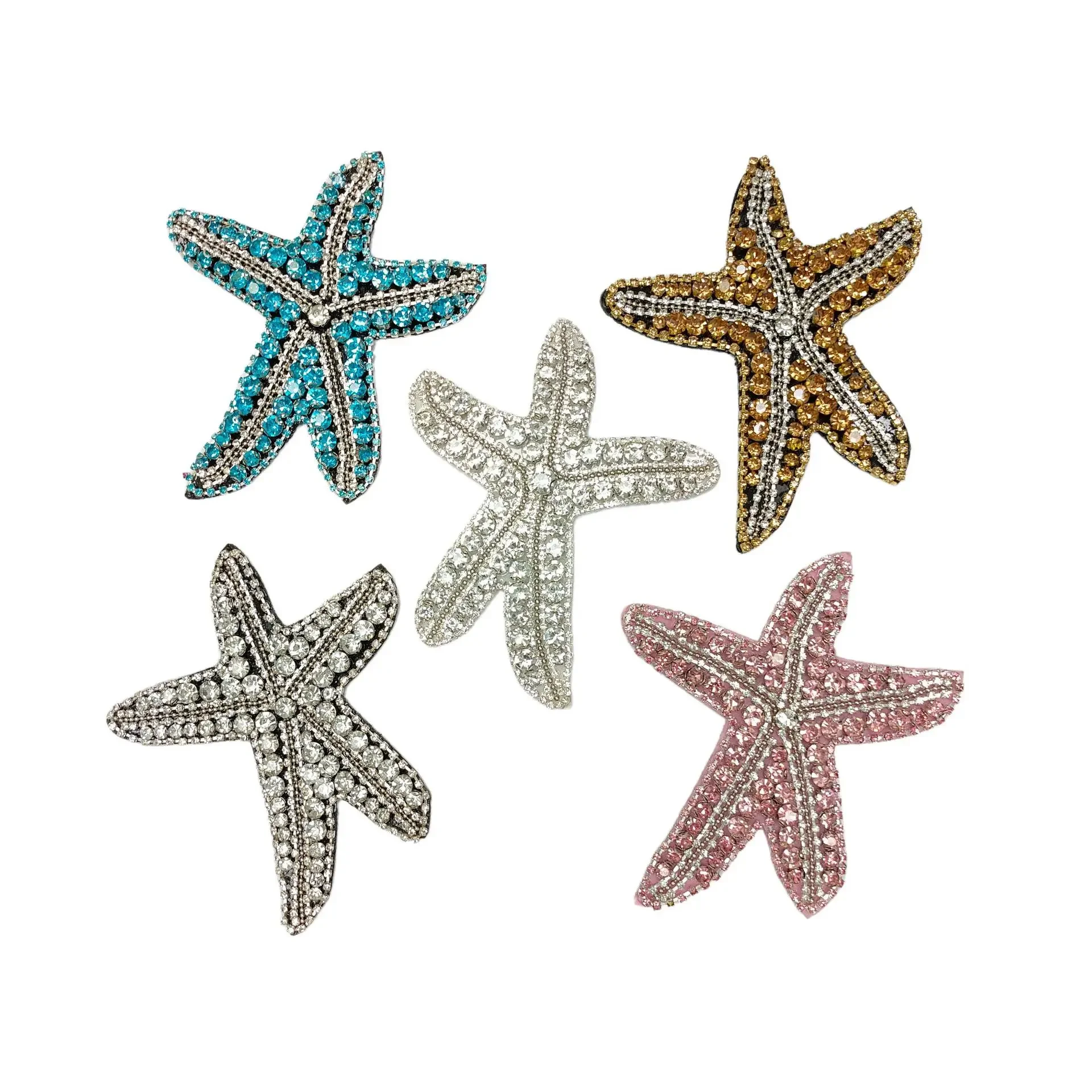 Handmade Beaded Starfish Fabric Patch Colorful Diamonds Large Quantity Clothing Accessories DIY Embellishment Patches