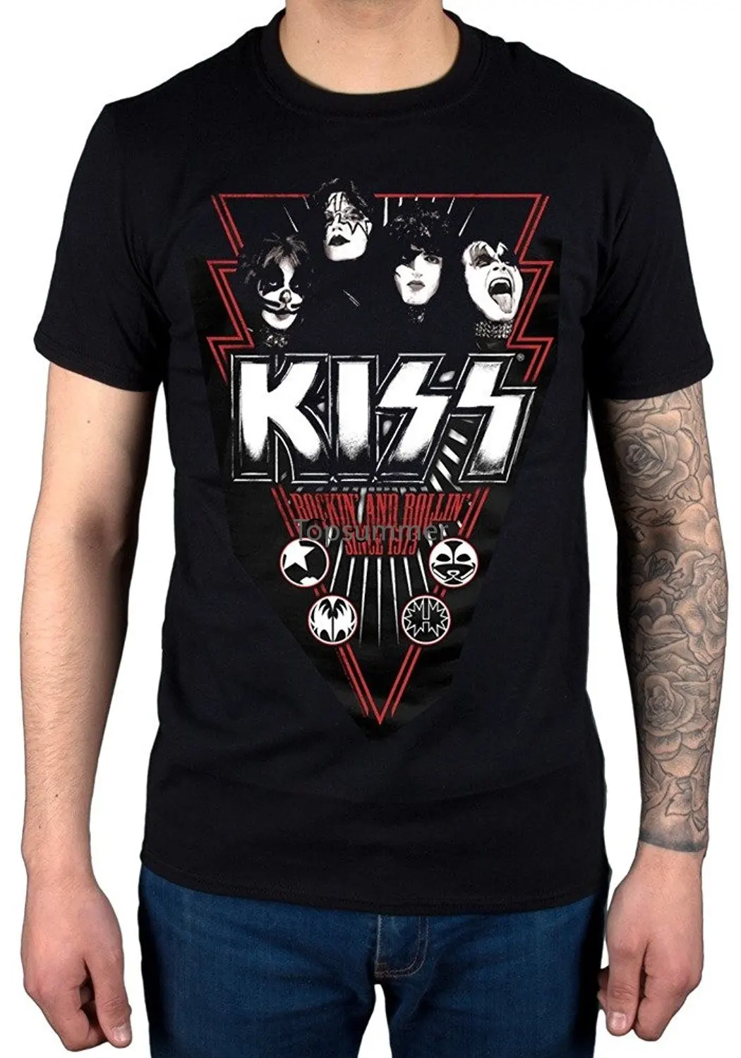 

Kiss Rockin And Rollin Since 1973 T-Shirt Band Retro Rock Indie Pop Punk Casual Short Sleeve Men'S Fitness T Shirt- Black