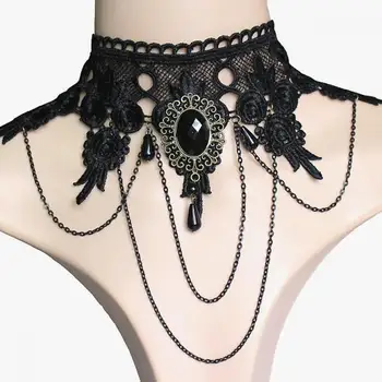 Punk Gothic Queen Black Lace Necklace For Women Jewelry Choker 2025 Trending Chain Tassel Necklaces Party Dress Accessories Gift