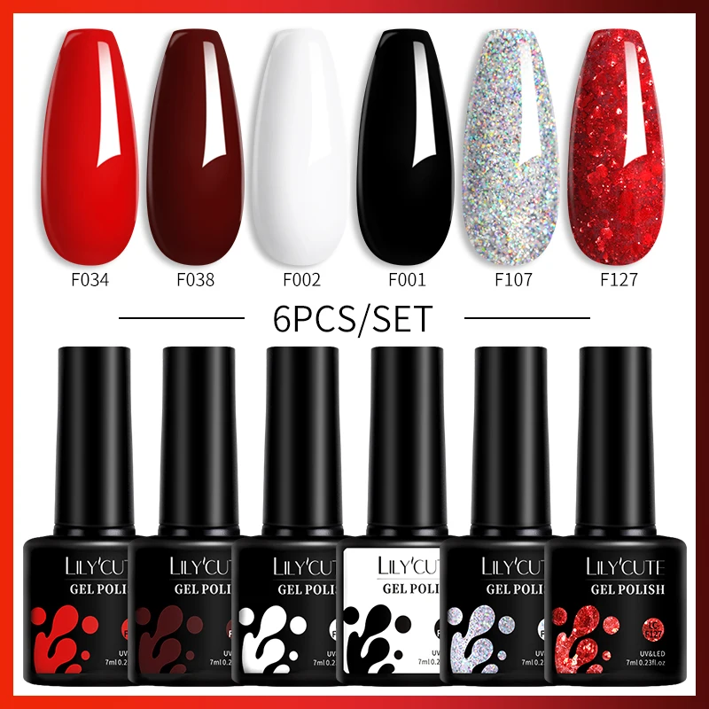 Description Picture 6 of itemLILYCUTE 6Pcs/Set 7ml Macaron Series Gel Nail Polish Glitter Semi Permanent UV LED Nail Art Gel Vernis Base Top Coat