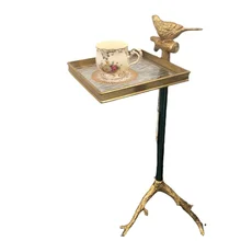 Home European Style Italian Light Luxury Copper Art Side Table Corner Table Living Room Sofa Leisure Gold Small Coffee Table