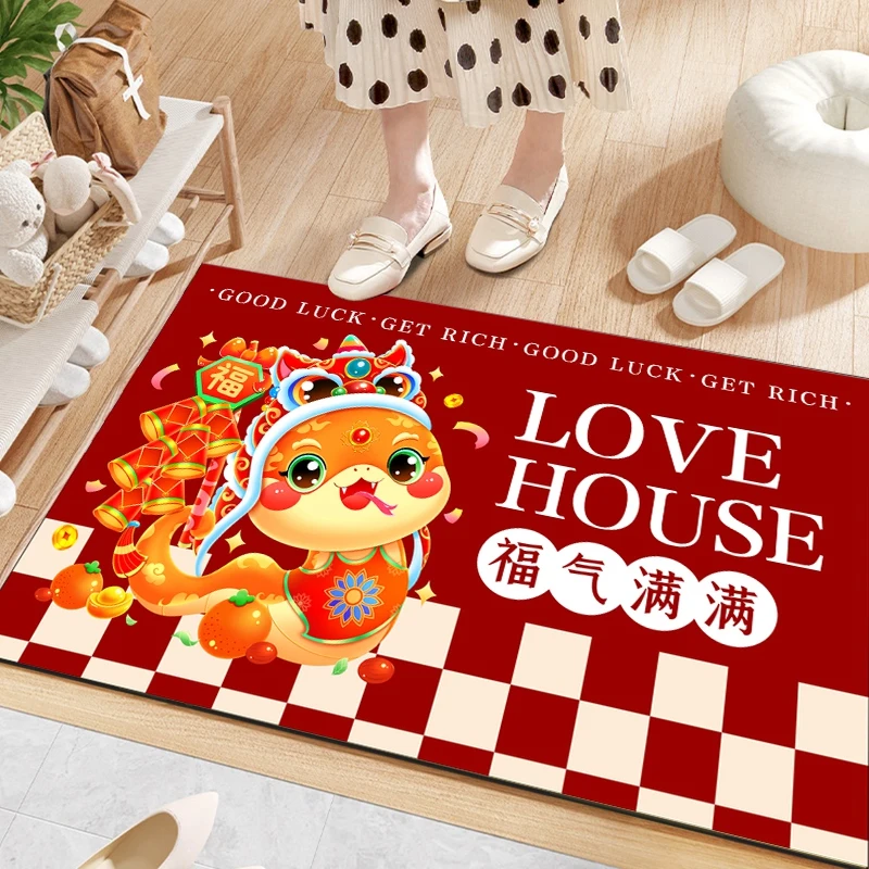 Chinese Snake New Year Decoration Rug Chinese Spring Festival Kitchen Mat Entrance Door Rug Home Decoration New Year
