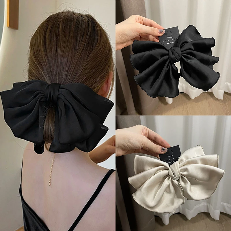 

French Style Big Bow Hair Barrettes Large Women Girls Elegant Hair Clip Black White Ponytail Holder Fashion Hair Accessories
