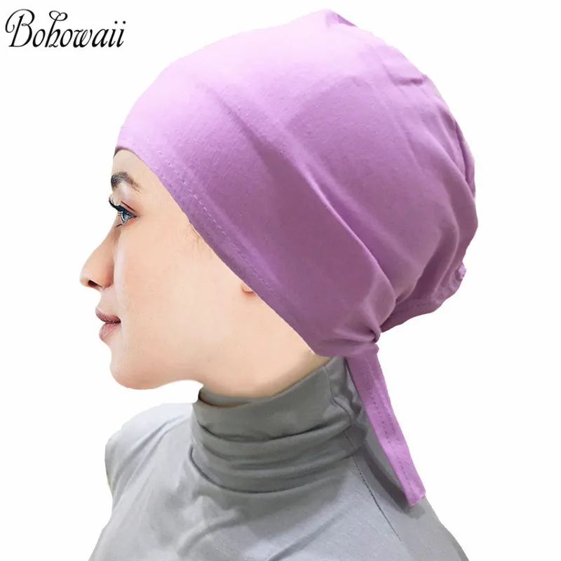 

BOHOWAII Bonnet Sous Hijab Femme Musulman Cotton Inner Cap Muslim Girls Headband Khimar Instant Turban Head Wrap for Women