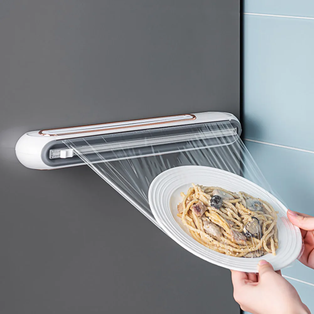 Cling Film Dispenser Magnetic Refillable Plastic Wrap Dispenser With Cutter Wall-mounted Aluminum Foil Dispenser Kitchen Tool