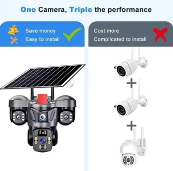4G Solar Panel PTZ Camera 8MP Triple Lens Outdoor WiFi CCTV With High-speed Memory Card (Optio Home Security Surveillance Camera 1