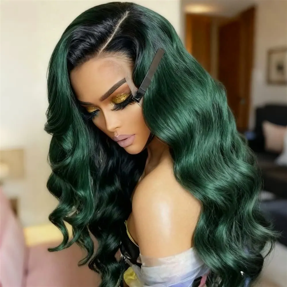 Ombre Green Body Wave Lace Front Wigs 13x4 HD Transparent Lace Front Wigs Human Hair with Baby Hair 250 Density Lace Front Wigs 3