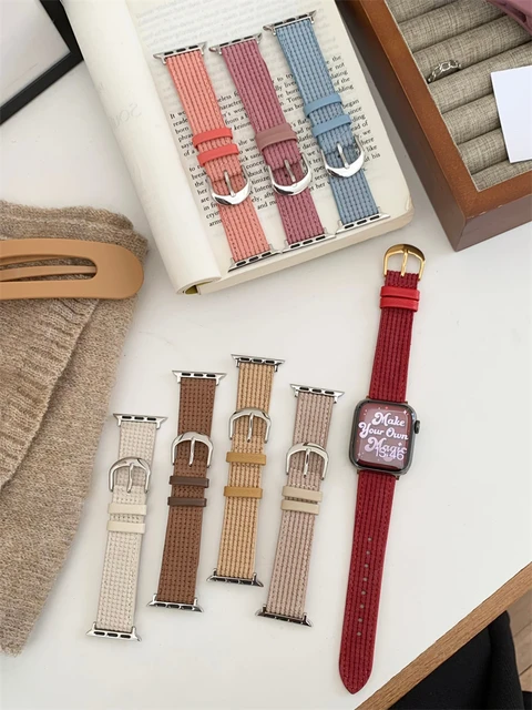 Luxury Houndstooth Woolen Cloth Strap For Apple Watch 41mm 38mm 40mm Metal  Design Leather Band For iwatch Series 8 7 6 SE 5 4 3