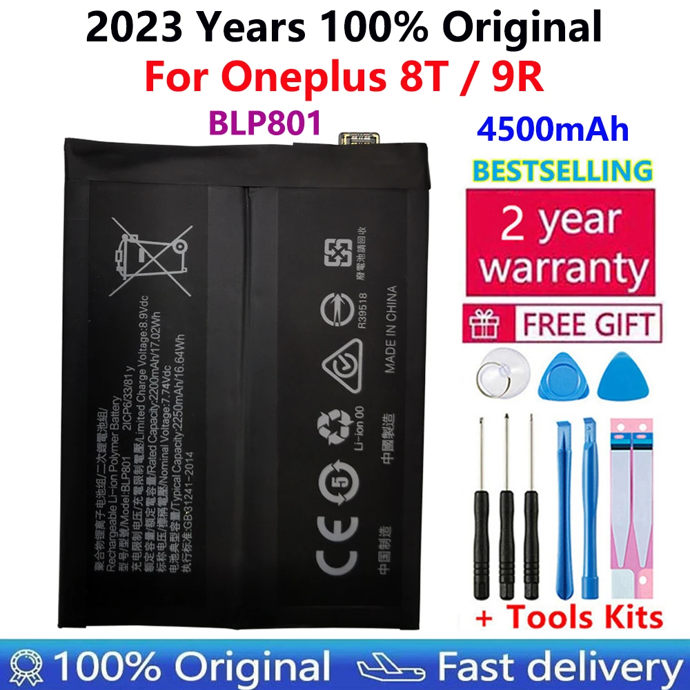

2023 новый оригинальный подходит для аккумулятора OPPO 1 + 8T/1 + 9R большой емкости One plus one plus eight T BLP801 мобильный телефон
