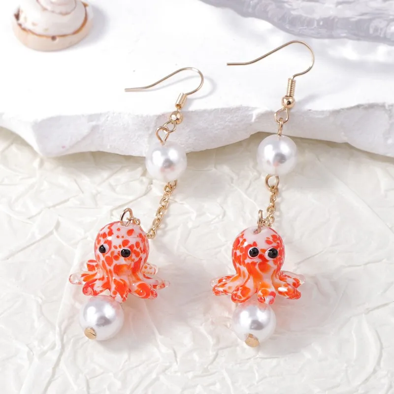 Cute Octopus Drop Earrings Marine Design Resin Copper Alloy Jewelry