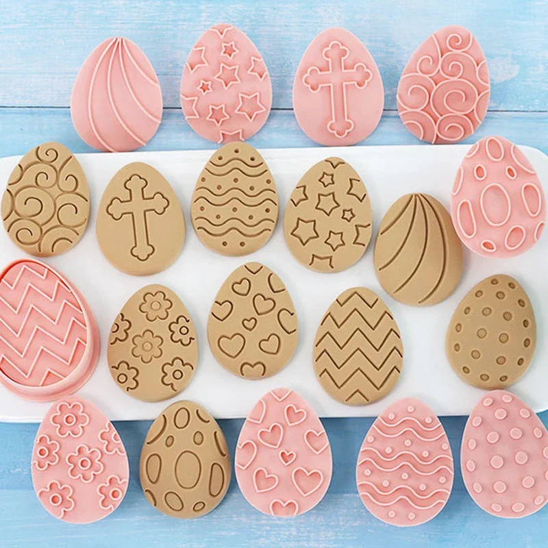 Easter Cookie Cutter Jar Sauce Chocolate Stamp Mold Happy Easter Egg Fondant Embosser Mold Party Decoration Baking Supplies 10Pc