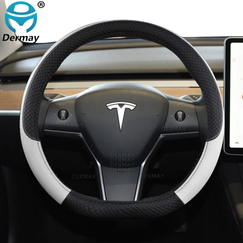 Couvre volant,housse de volant de voiture en cuir noir et blanc,accessoires  pour Tesla Model 3 2017 2018 2019- A style[E24] - Cdiscount Auto