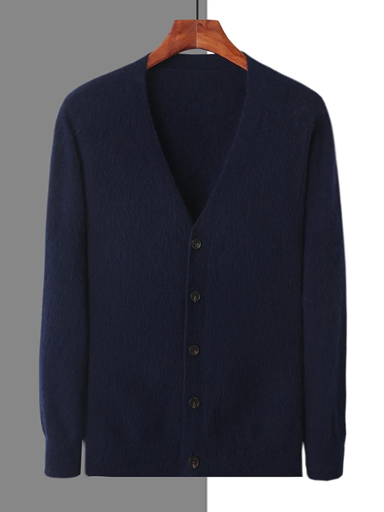 Spring Autumn Men V-neck Cardigan 100% Mink Cashmere Sweater Smart Casual Solid Comfort Cashmere Knitwear Korean Popular Clothes 3