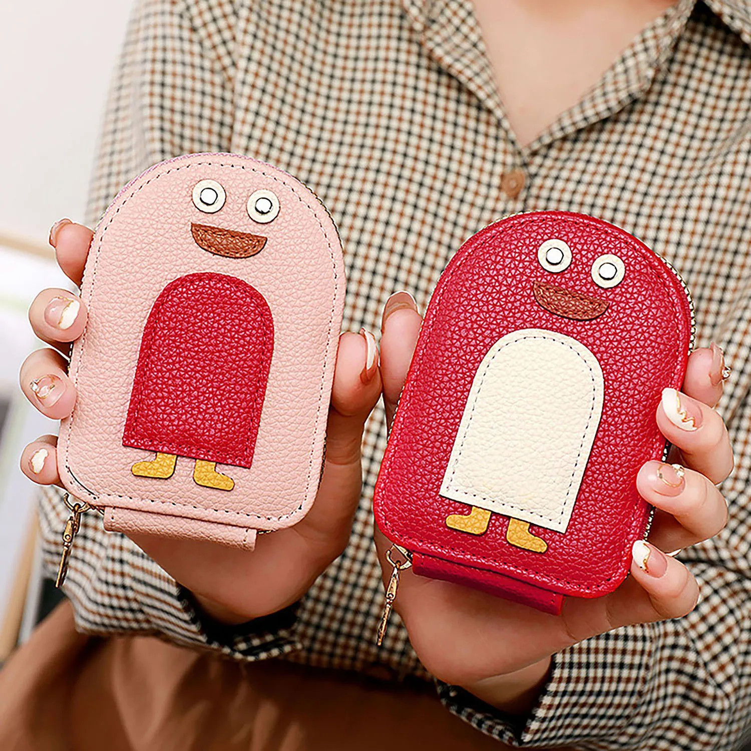 

Cartoon Penguin Leather Wallet for Women Handheld Credit Card Bag Key Case New Lovable Zipper Coin Purse Lady's Name Card Holder