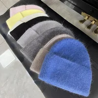 2024, вязаная зимняя шапка из ангоры для женщин, пушистые вязаные шапочки с кроличьим мехом, корейский роскошный капот, женские мягкие теплые шапочки Skullies