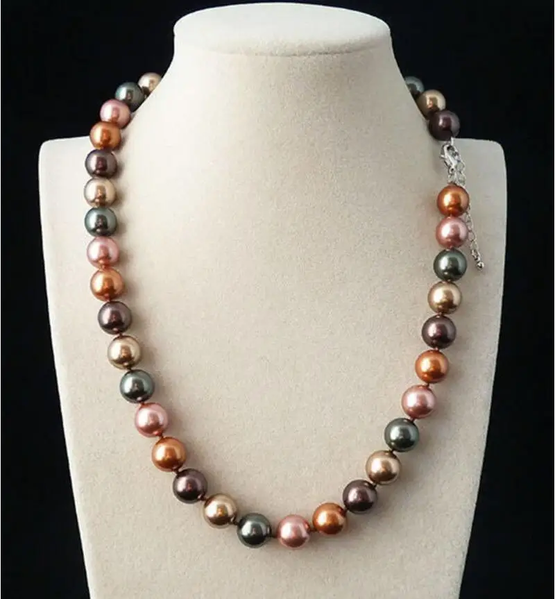 

Fashion jewelry Genuine Natural 10mm Multicolor Round South Sea Shell Pearl Necklace 18'' AAA