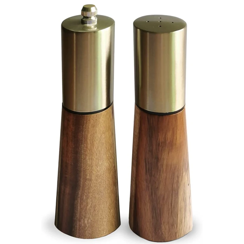 Wood and Brass Salt and Pepper Grinder Set