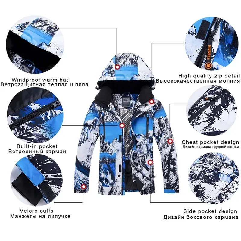 Winter Men's Ski Suit Camouflage Thermal Snow Wear Waterproof Windproof Outdoor Sports Snowboard Jackets And Ski Pants Brand