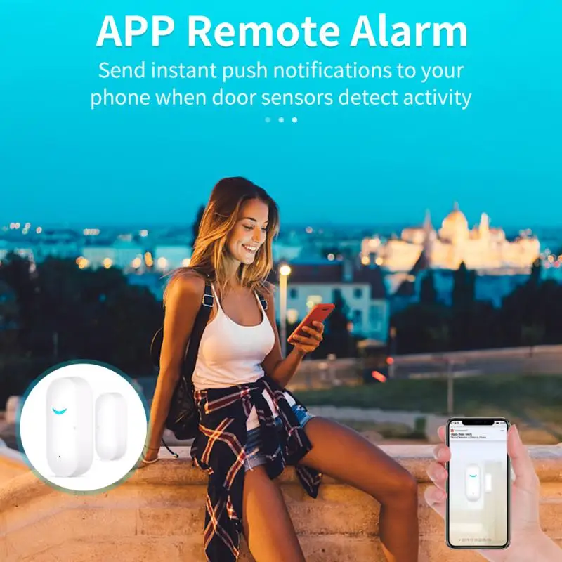 Tuya Smart WiFi Door Window Sensor Safe Monitoring Remote Detectors Alarms System Voice Control Works With Alexa Google Home