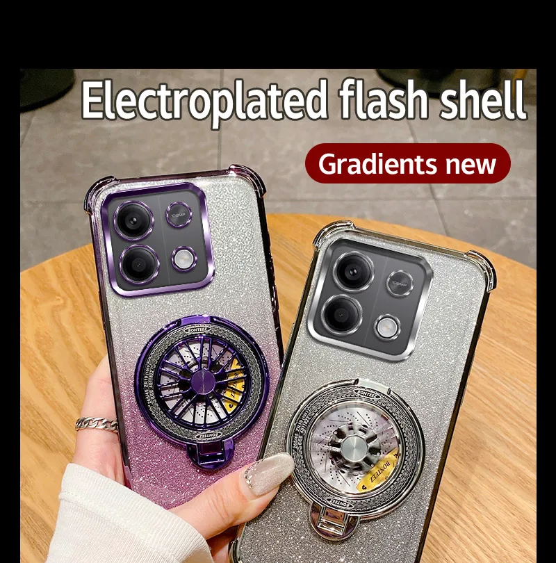 6D Plating Shockproof Gyro Holder Ring Glitter Phone Case