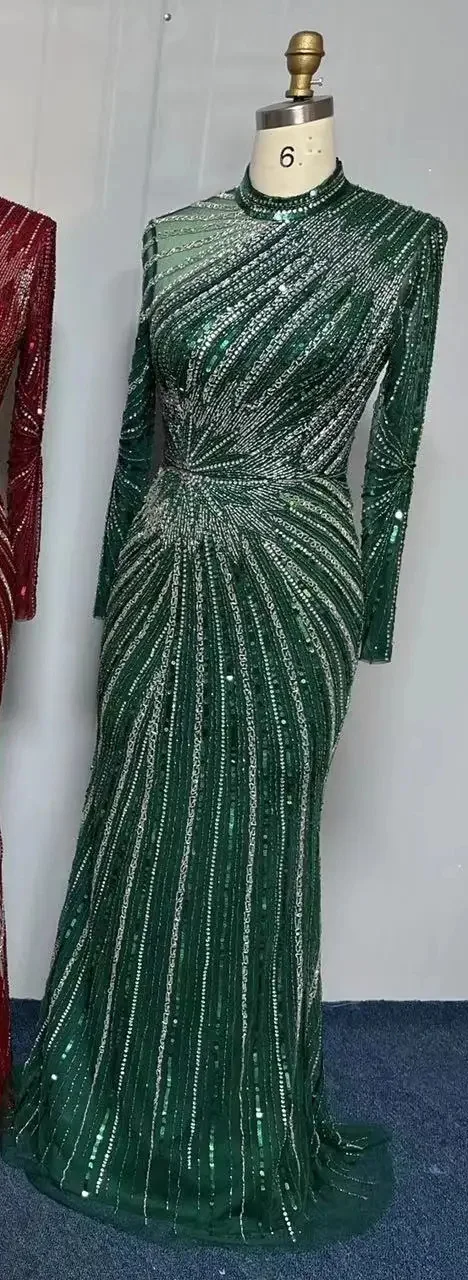 فساتين سهرة إسلامية أنيقة بحورية البحر باللون الأص...