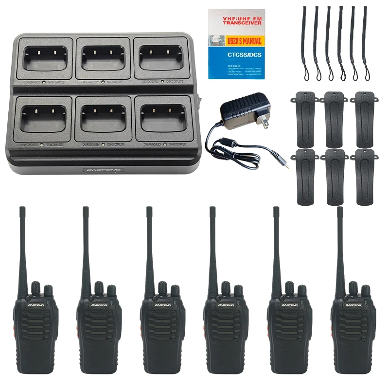 6PCS Baofeng BF-888S Walkie Talkie 16CH VOX UHF 400-470MHz Portable Amateur Two Way Radios For Hunting With 888S Six Way Charger 6