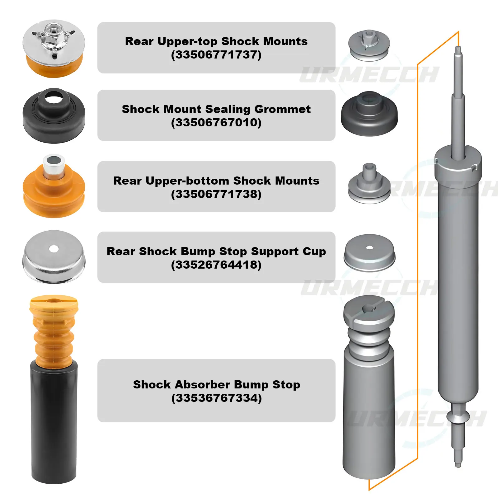 BMW 1 3 Series Rear Shock Absorber Mount Bump Stop Grommets Kit 33506767010 33526768544 33536767334 33506771737 33536767334