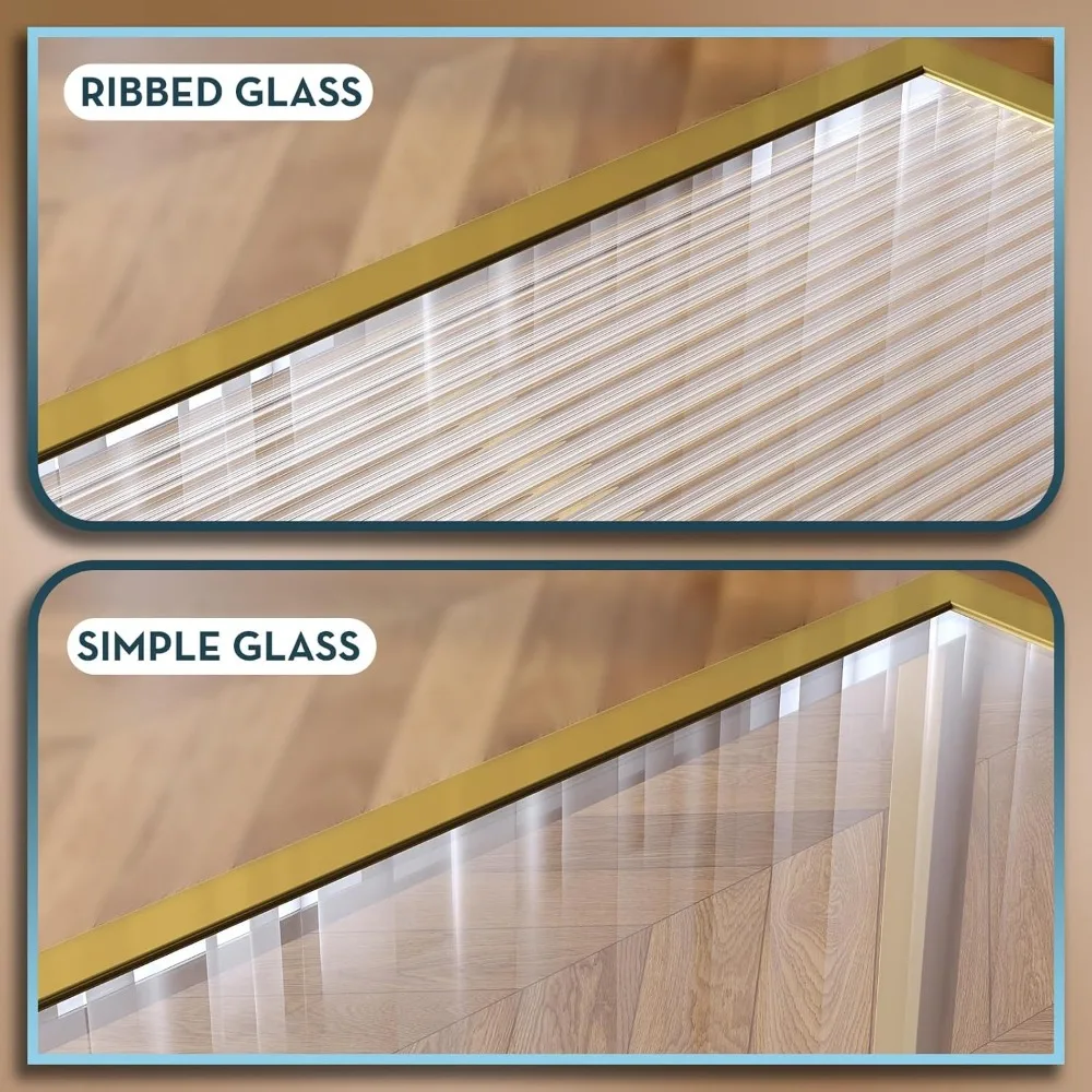 Modern Glass Coffee Table,Small Squre Coffee Tables for Unique Art Center Tables with Gold Metal Frame, Easy Assembly 4