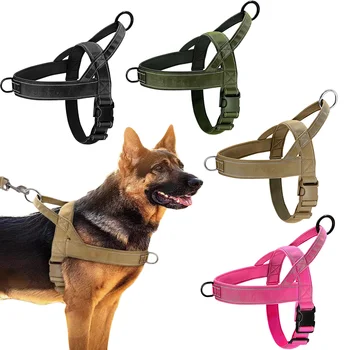 Tactical Anti-Pull Dog Harness - 1000D Nylon Adjustable for Large Dogs, Outdoor Training Vest with Handle & Reflective 1