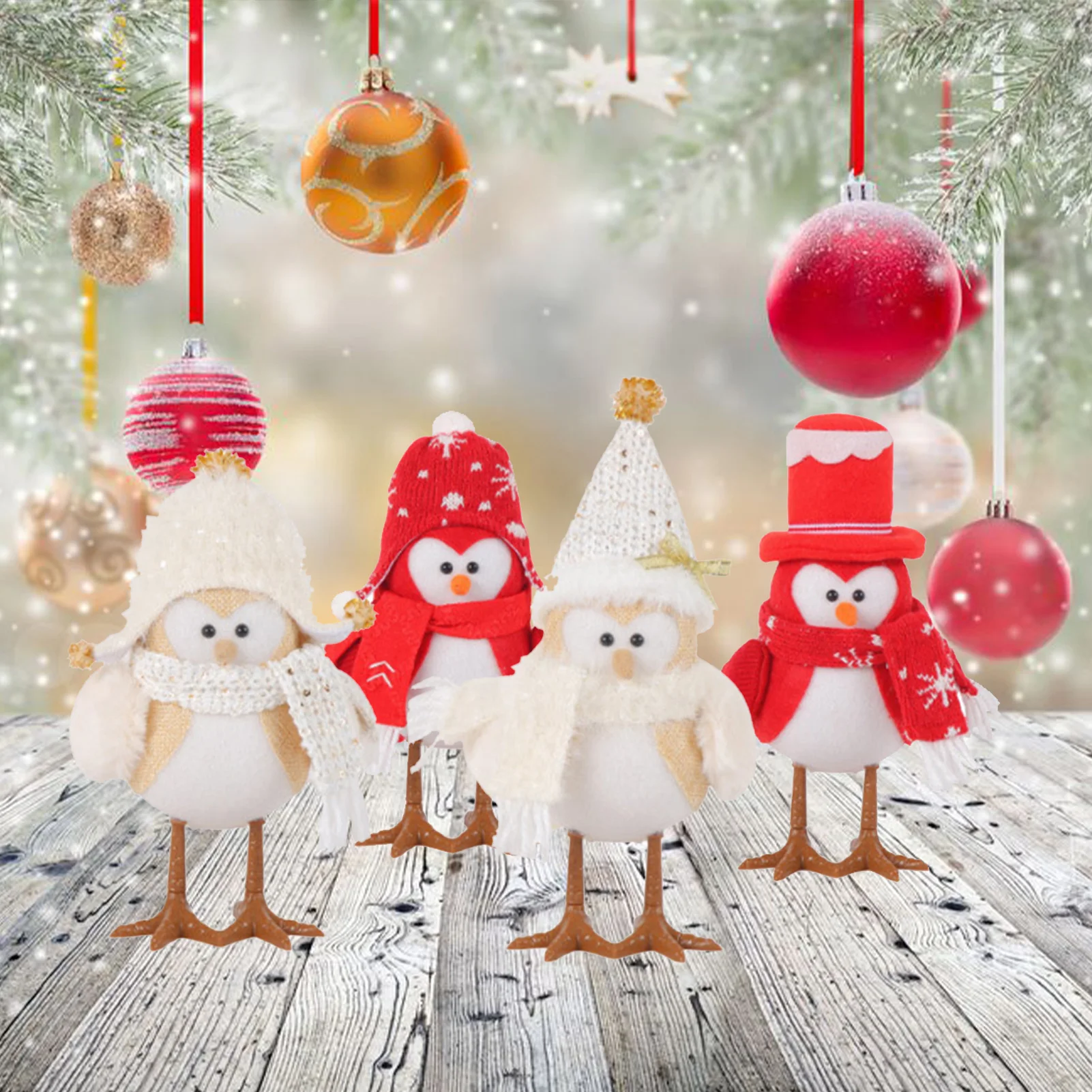 

2pcs Fabric Christmas Glowing Bird Creative Christmas Gift Small Animal Desktop Decoration Ornaments Light Up Holiday Home Decor