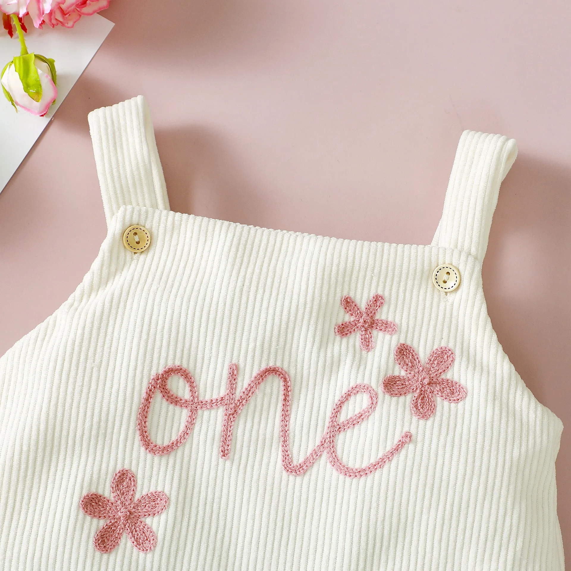 Cute Embroidered Corduroy Baby Girl Romper Dress Infant Toddler Girls' Clothing Comfortable Breathable Cotton Outfit 3
