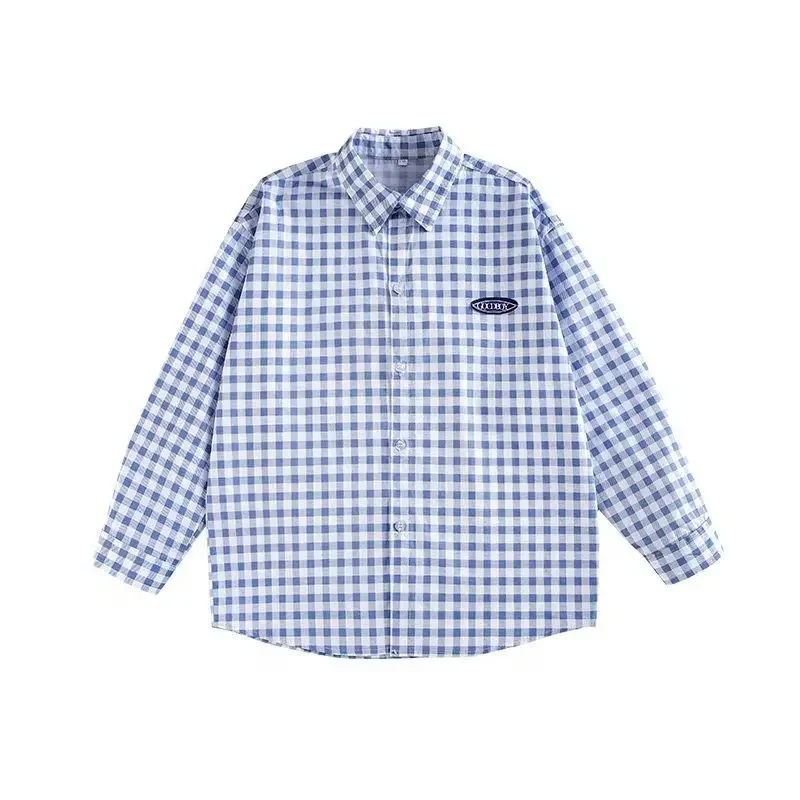 Children's Plaid Long Sleeve Shirt Lapel Collar Casual Top For Middle And Large Children Fashionable Chinese Style Boys Clothing