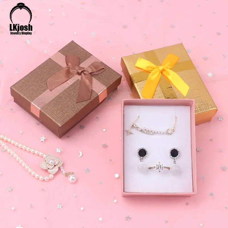 

1 Piece of Jewelry Set Bow Shaped Jewelry Gift Box Ring Necklace Bracelet Earring Gift Box with Sponge Rectangle Inside