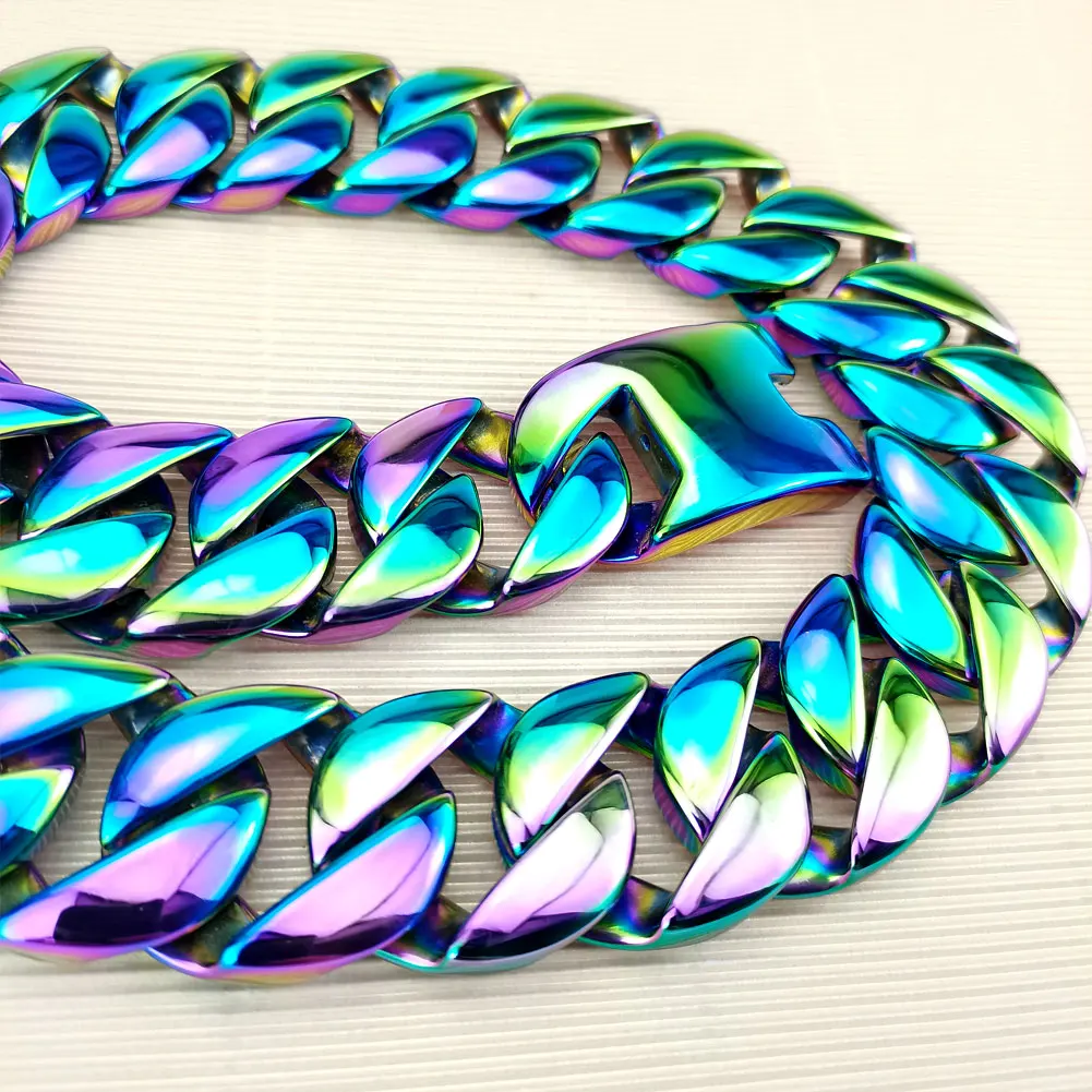 Iridescent 316L Stainless Steel All Polished 32mm Width Very Heavy 40-55cm Necklace Chain