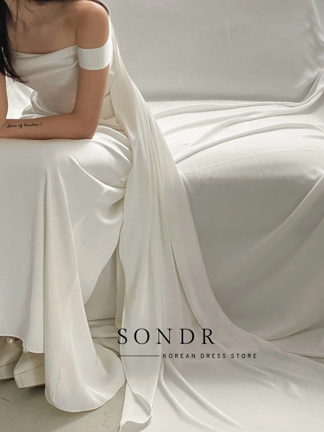 Sondr Boat Neck Simple Korean Wedding Dresses Corset Floor-Length Elegant Japanese Wedding Party Dresses Customized Photo Shoot