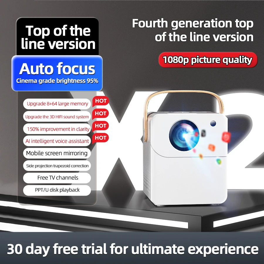 4K Ultra HD Projector Built in Android System 5G WiFi Connection to Phone Screen Projection Compact and Portable
