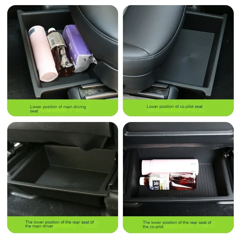 For Tesla Model X Under Seat Storage Box Case Organizer TPE + ABS Dual Layers Underseat Drawer Tray ModelX Interior Accessories