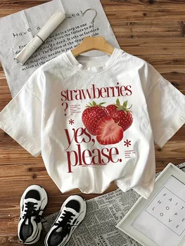 2025 New T-shirt Strawberry Graphic Print Women'S Vintage Casual Printed T Shirt Round Neck Women Short Sleeve Top Tee 1