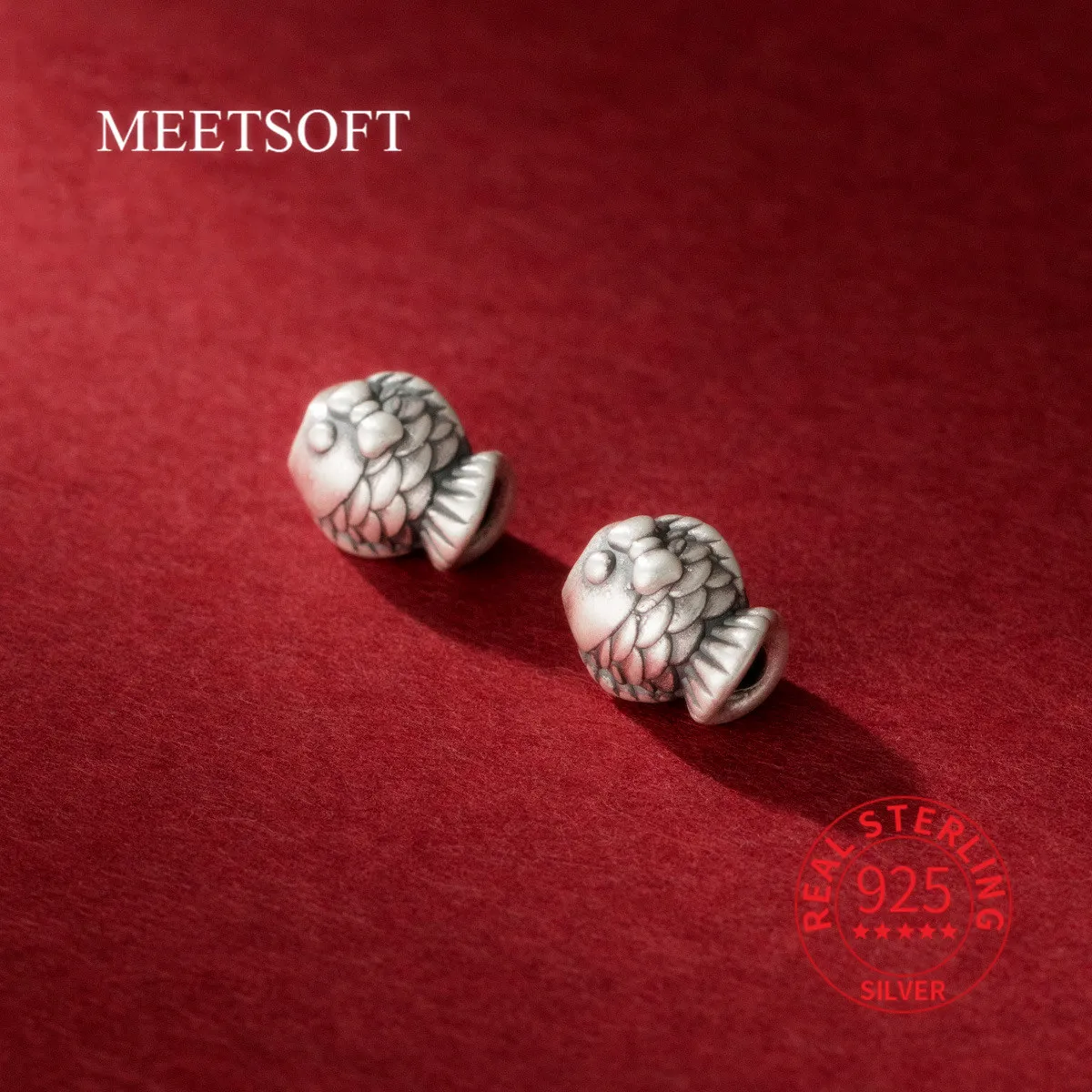 

MEETSOFT Ретро S999 Стерлинговое серебро 3D жесткая Серебряная Золотая рыбка с бантом бусины ювелирные изделия DIY ручной работы искусственные оптовая продажа