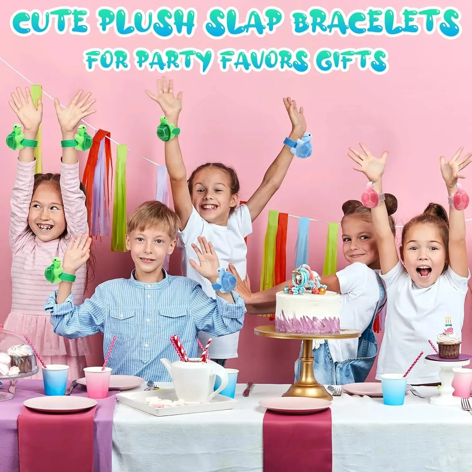 Plush Slap Bracelets Stuffed Animal Turtle Snap Bands Plush Slap Wristband Ocean Theme Party Plush Gifts Fillers Party Favors 3