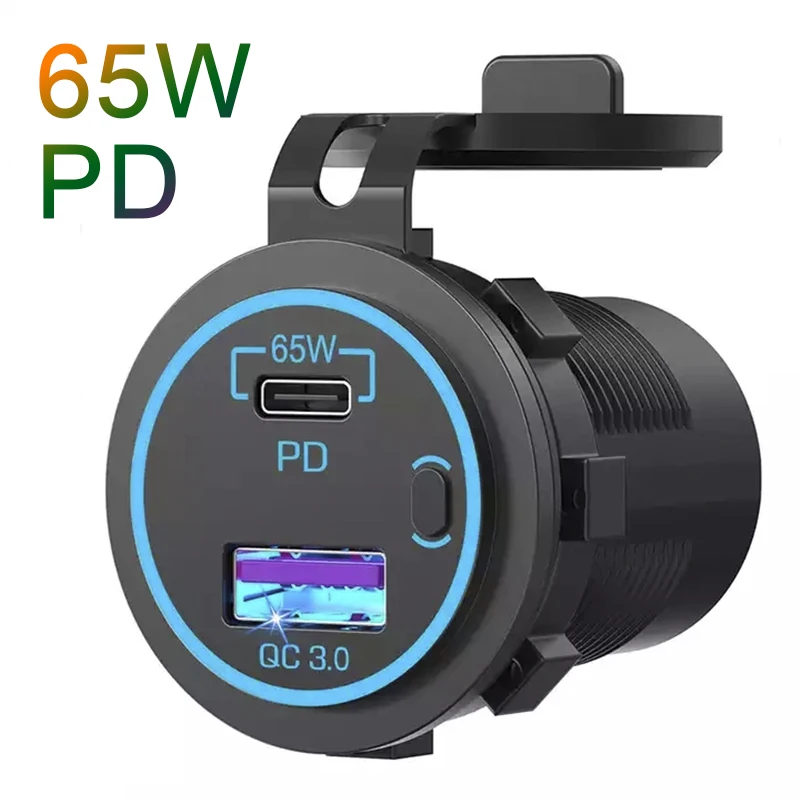 

83W USB Outlet Laptop Charger 65W USB-C PD3.0 & 18W QC3.0 Multi Car USB Port Socket Waterproof with Power Switch For RV Car