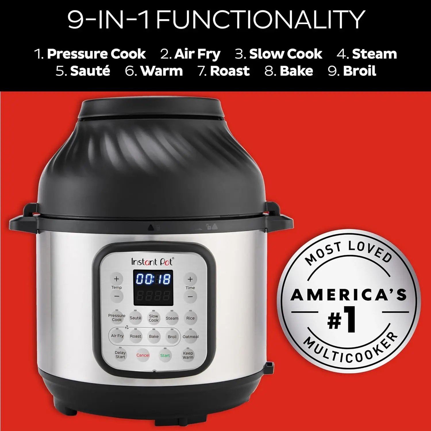 Pot Duo Crisp 9-in-1 Electric Pressure Cooker and Air Fryer Combo with Stainless Steel Pot, Pressure Cook, Slow Cook, Air Fry, R