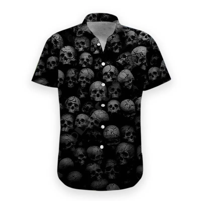3D Printed Skull Halloween Hawaiian Shirt Summer Short Sleeved Shirts Men Shirts Oversize Camisa Social 5XL Halloween Gift 2