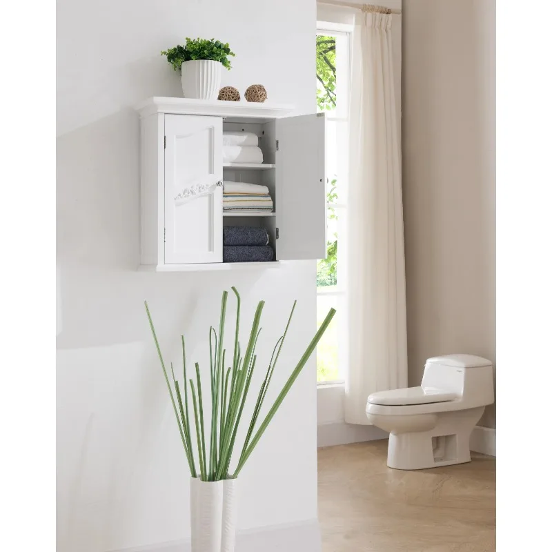 

Teamson Home Versailles Wooden Wall Cabinet with 2 Shelves, White Storage Cabinet Bathroom Cabinet