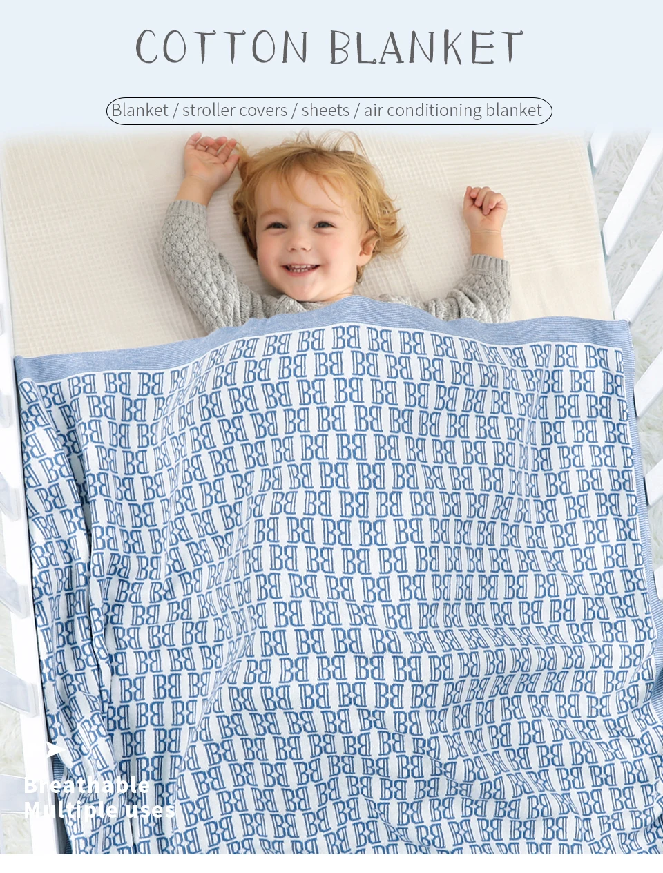 Baby Cotton Blankets for Newborn Boys Girls Knit Stroller Bassinet Swaddle Wrap Quilts 100*80cm Infant Receiving Mat Accessories